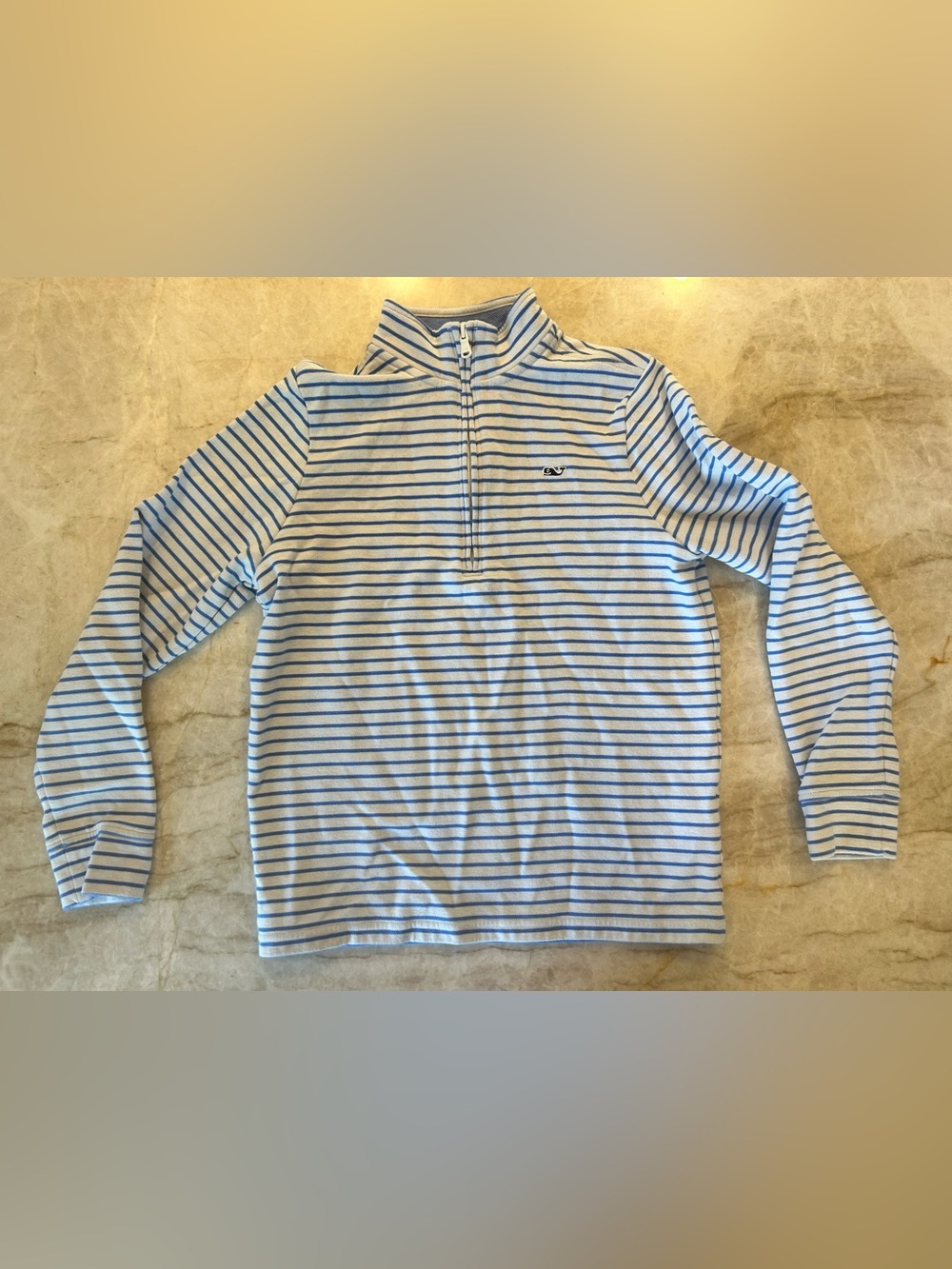Vineyard Vines Boys M 12-14 Blue White Striped Quarter Zip Pullover